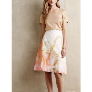 ANTHROPOLOGIE Claire Desjardins colorful watercolor art knee length skirt size 4